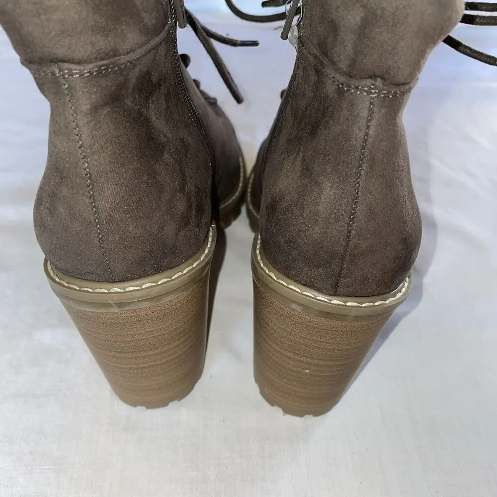 Universal Threads Heeled Booties Womens Size 9.5 Medium Brown Lace Up Block Heel